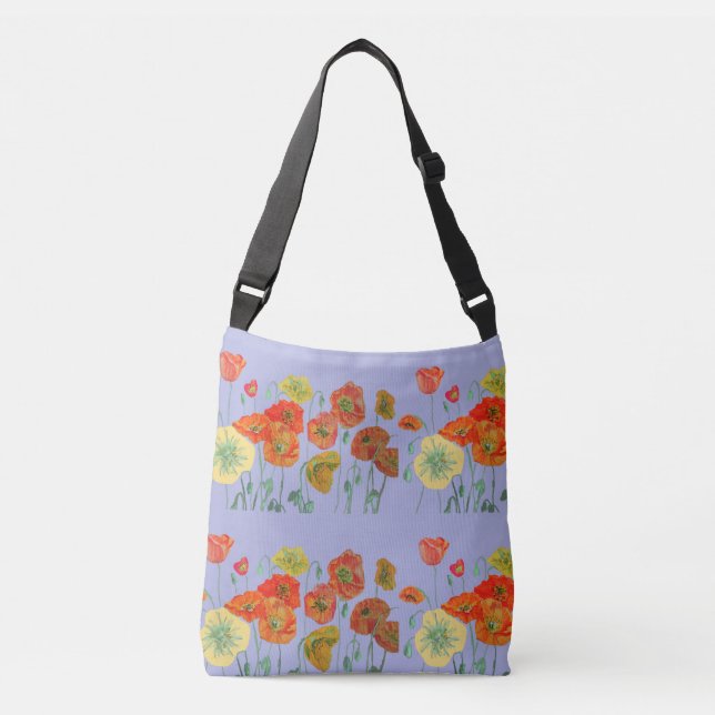 Red Orange Yellow Poppy Poppies floral Flower art Crossbody Bag (Front)
