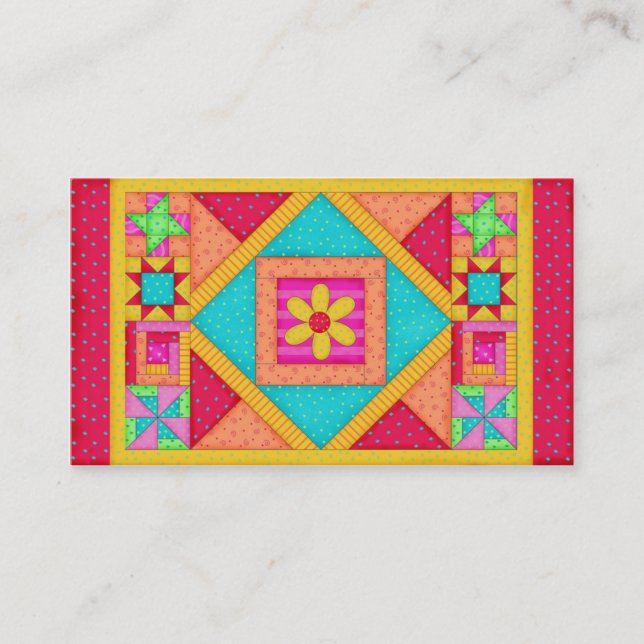 Red Orange Yellow Quilt Patchwork Block Art Business Card (Front)