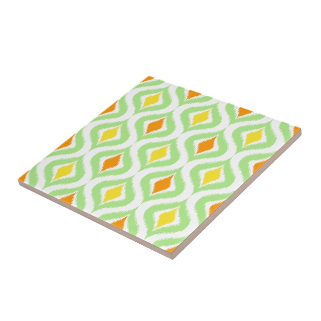 Red Orange Yellow Retro Chic Ikat Ogee Pattern Tile (Side)