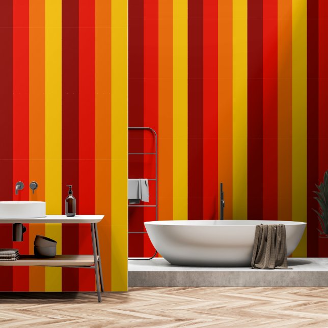 Red Orange Yellow Retro Stripes Wallpaper (Bathroom)