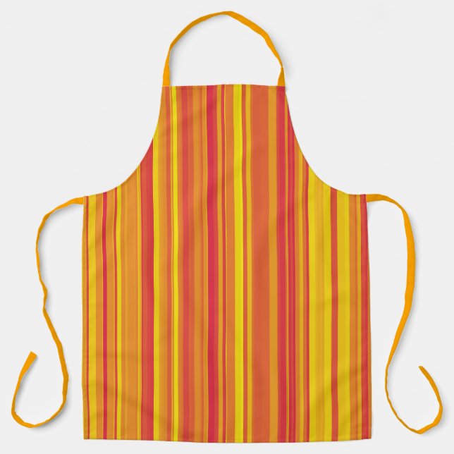 Red Orange Yellow Stripes Seamless Pattern Apron (Front)