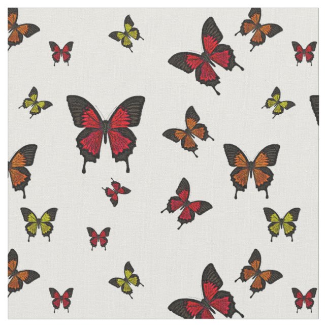 Red/orange/yellow, Swallow tail Butterflies Fabric (Close Up)
