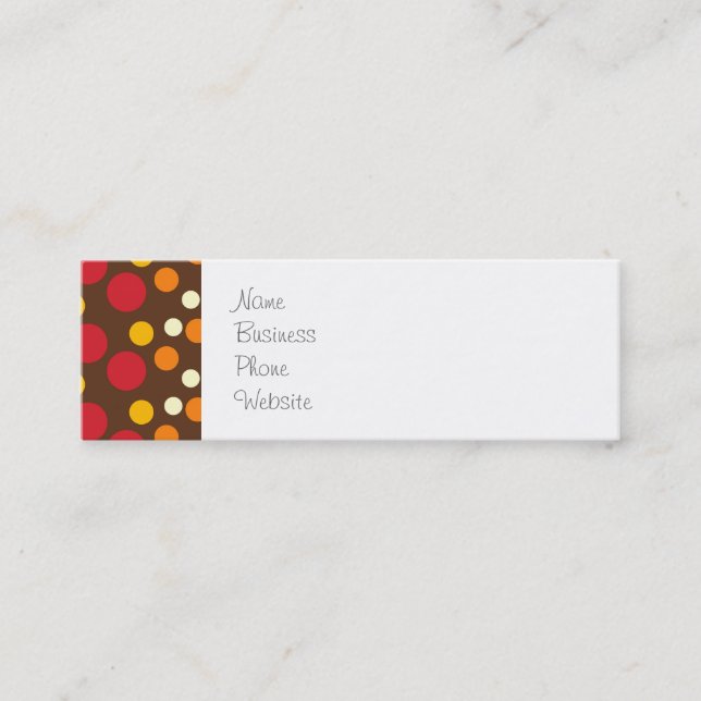Red Orange Yellow White Brown Polka Dots Pattern Mini Business Card (Front)