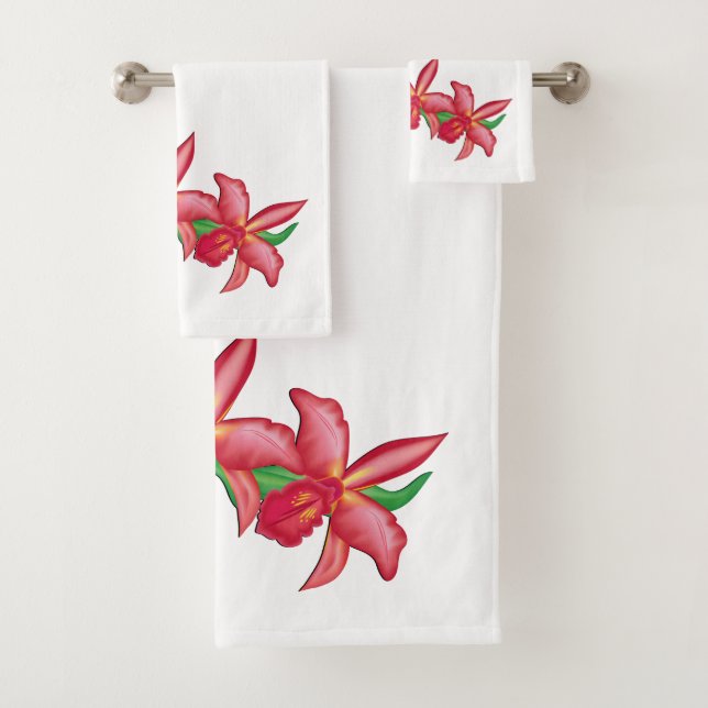 Red Orchid Bath Towel Set (Insitu)