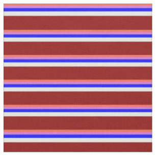 Red, Orchid, Blue, Mint Cream & Dark Red Stripes Fabric