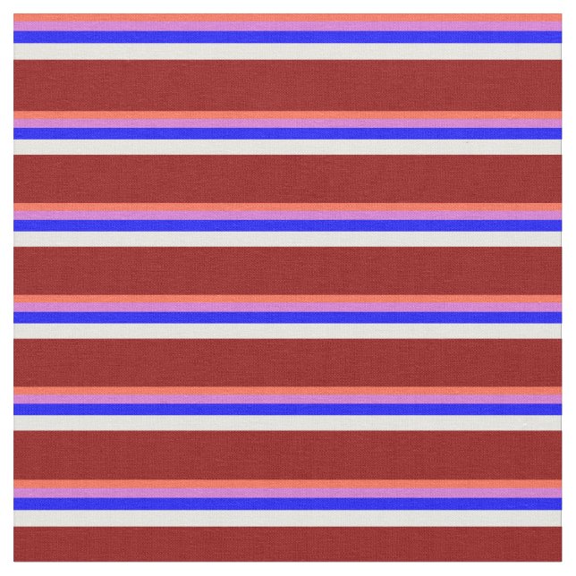 Red, Orchid, Blue, Mint Cream & Dark Red Stripes Fabric (Close Up)