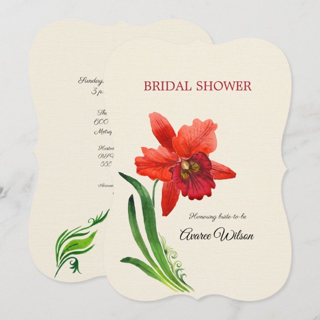  Red Orchid Bridal Shower Invitation (Front/Back)