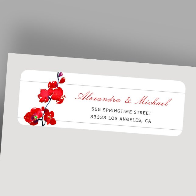 Red Orchid Flower Elegant Wedding Return Address (Creator Uploaded)