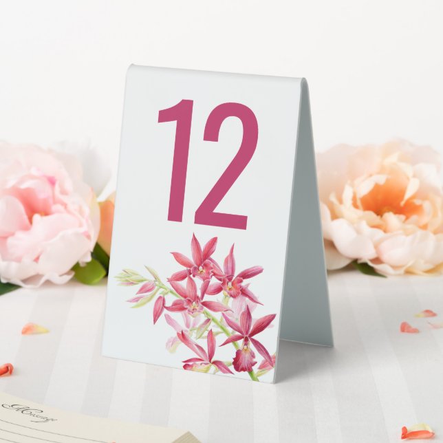 Red orchid flower wedding table number (In SItu (Wedding))