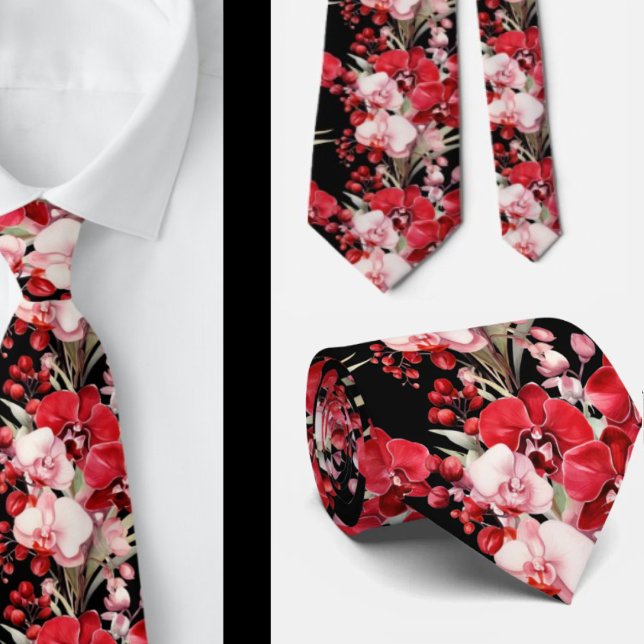 Red Orchid Flowers Neck Tie (Creator Uploaded)