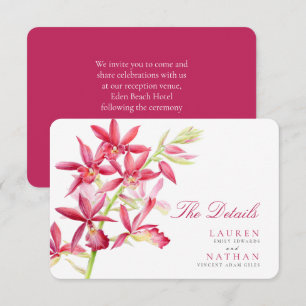 Red orchid wedding handy details enclosure card