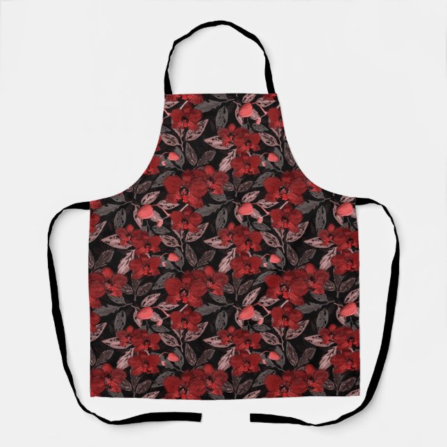 Red orchids on black. apron (Front)