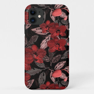 Red orchids on black. iPhone 11 case