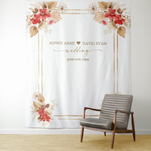 Red Orchids Pampas Grass Gold Photo Booth Wedding  Tapestry