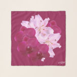 Red Orchids Pink Lilies Square Chiffon Scarf<br><div class="desc">Monogrammed Deep Red (Maroon Flush) Orchids with Pink Lilies Square Chiffon Scarf.</div>