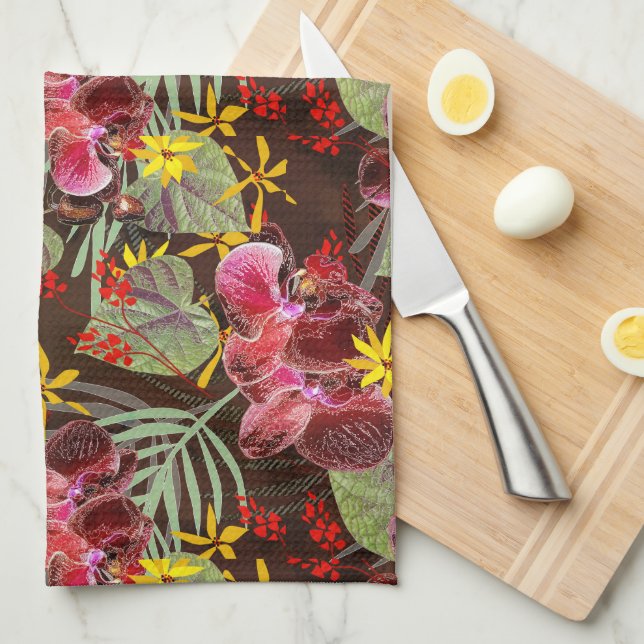 Red orchids.  tea towel (Quarter Fold)