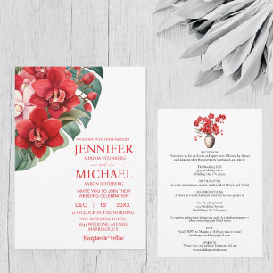 Red Orchids Winter Summer Wedding Invitations
