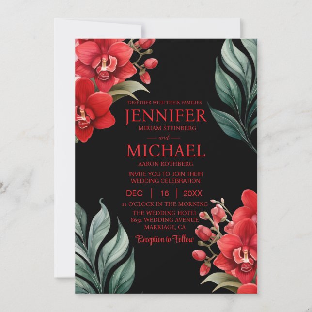 Red Orchids Winter Summer Wedding Invitations (Front)