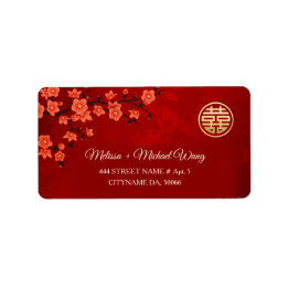 Red Oriental Blossom  | Chinese Wedding Label