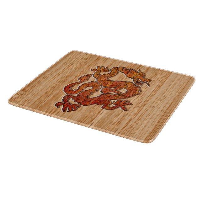 Red Oriental Dragon on Bamboo style Cutting Board (Corner)