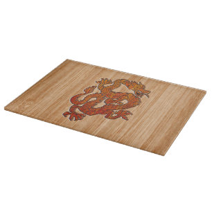 Red Oriental Dragon on Bamboo style Cutting Board