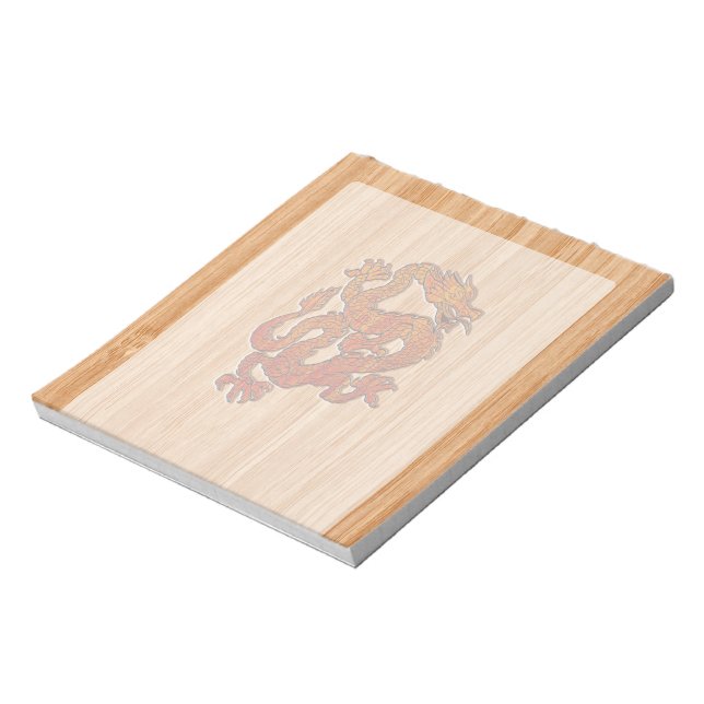 Red Oriental Dragon on Bamboo style Notepad (Rotated)