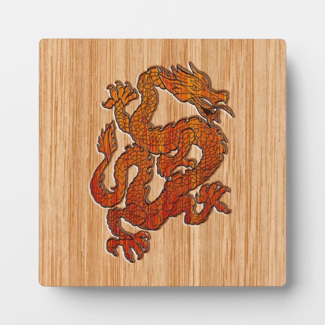 Red Oriental Dragon on Bamboo style Plaque (Front)
