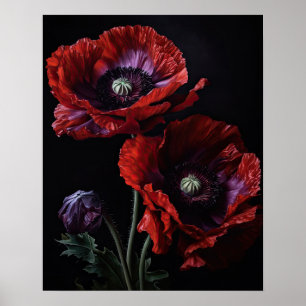 Red Oriental Poppy Flowers Art Print Poster