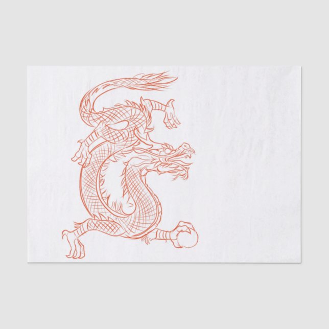 Red Oriental Sketched Dragon Art Tissue Paper (Front)
