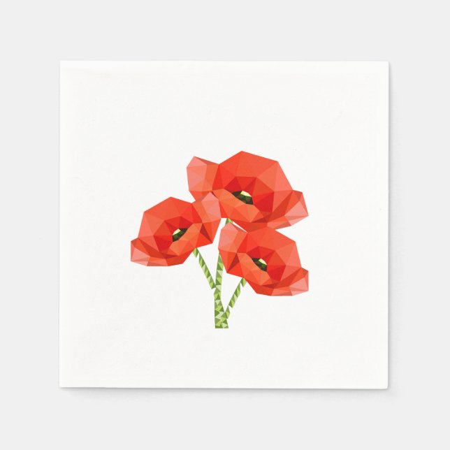 Red Origami Poppies Napkin (Front)