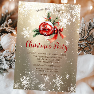 Red Ornament Ball Bow Snowflakes Christmas Company Invitation