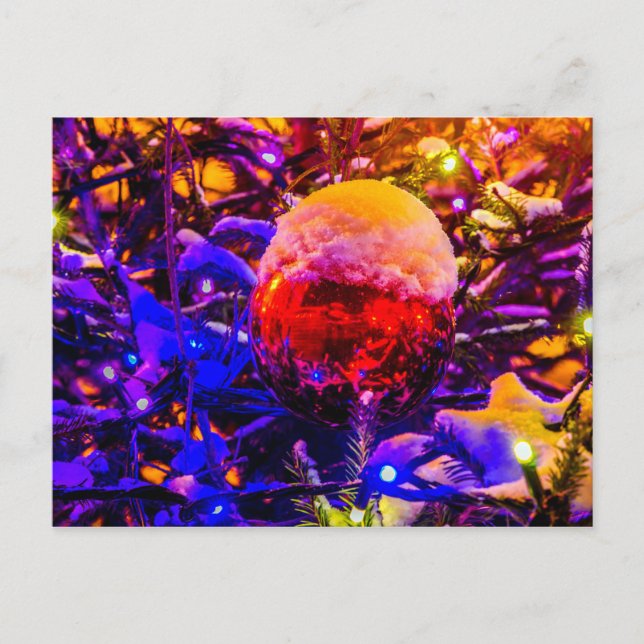 Red Ornament Ball, Snow Cap Postcard (Front)