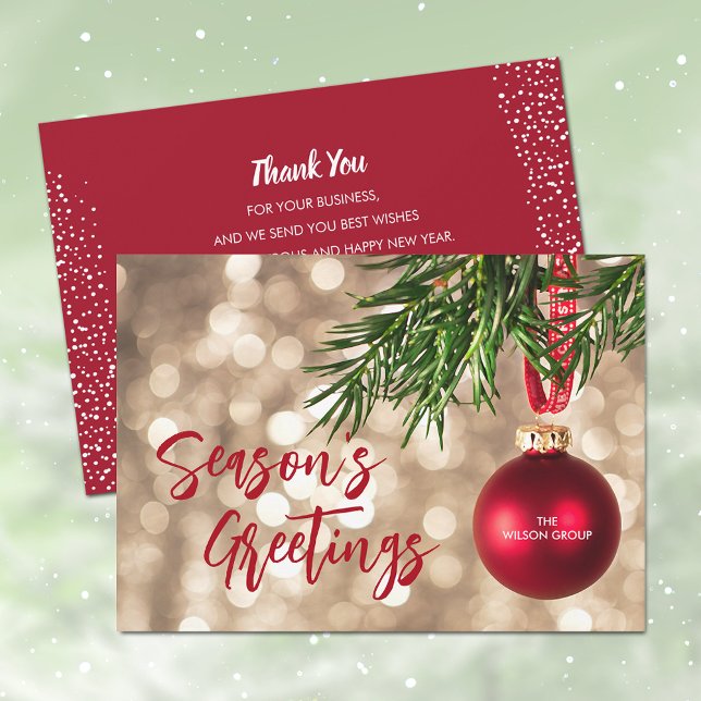 Red Ornament Business Season's Greetings Thank You Holiday Card (Creator Uploaded)
