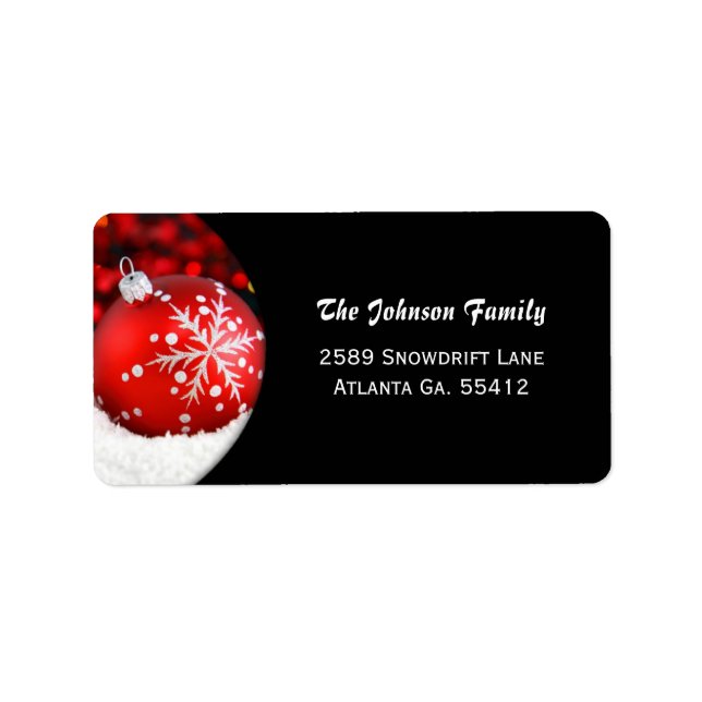 Red Ornament Christmas Address Labels (Front)