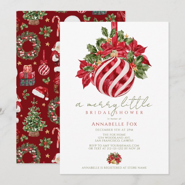 Red Ornament Christmas Holiday Bridal Shower Invitation (Front/Back)