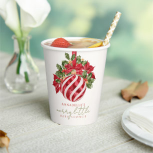 Red Ornament Christmas Merry Little Baby Shower Paper Cups