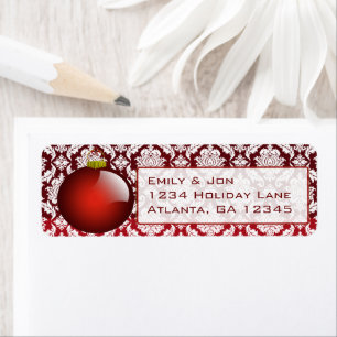 Red  Ornament Damask  Christmas Labels