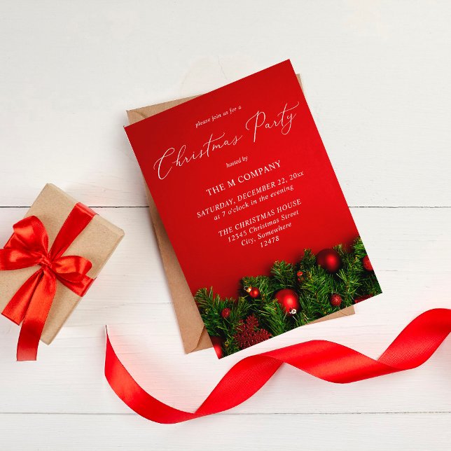 Red Ornament & Garland Christmas Party Invitation (Creator Uploaded)