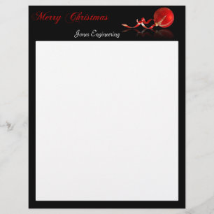 Red Ornament Merry Christmas on Black Customised Letterhead