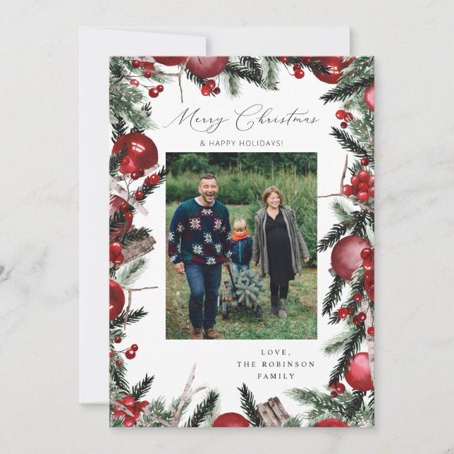 Red Ornament Merry Christmas Photo 2 (Front)