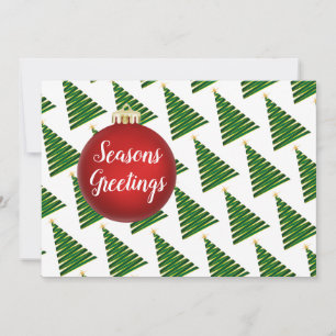 Red Ornament Over Tree Pattern Flat Holiday Card