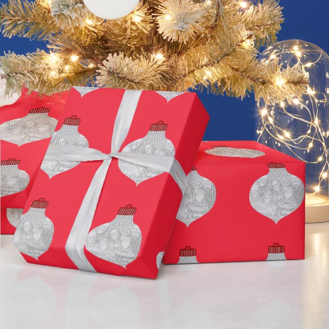 Red Ornament Photo Template Wrapping Paper (Holidays)