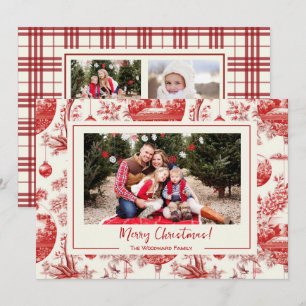 Red Ornament Toile Christmas Holiday Photo Card