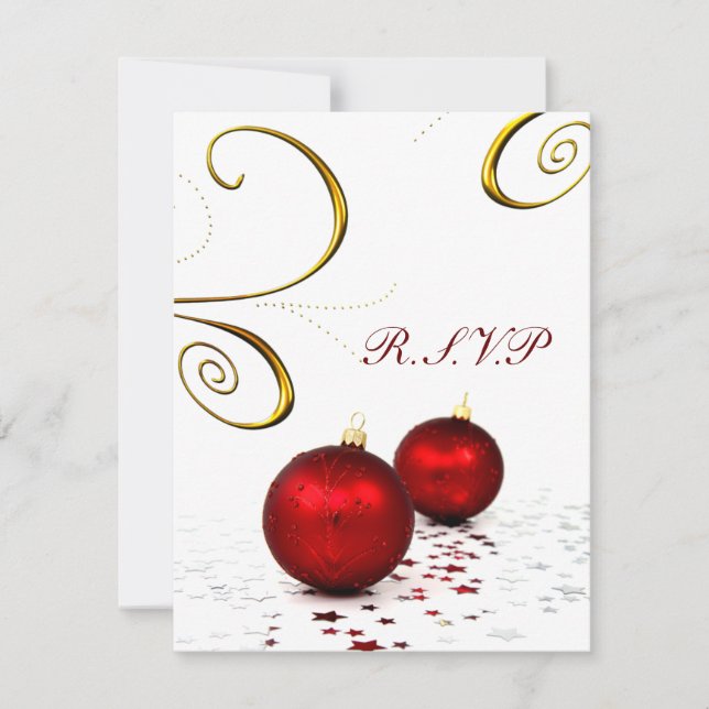 red ornament winter wedding rsvp (Front)