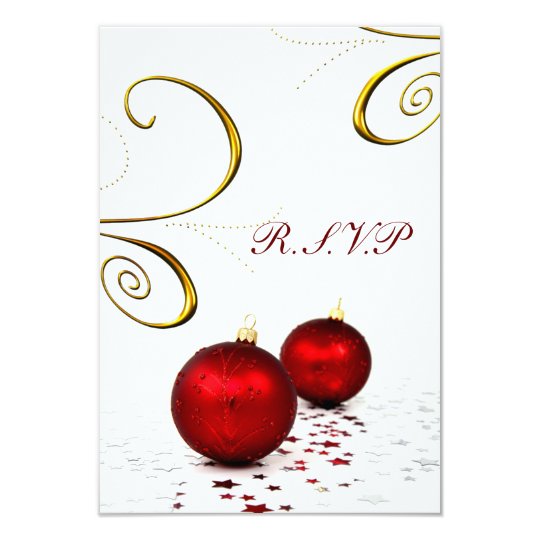 red ornament winter wedding rsvp standard 3.5 x 5 card