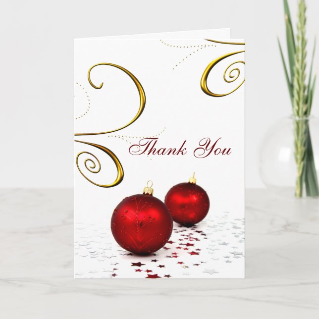 red ornament  winter wedding Thank You cards (Front)