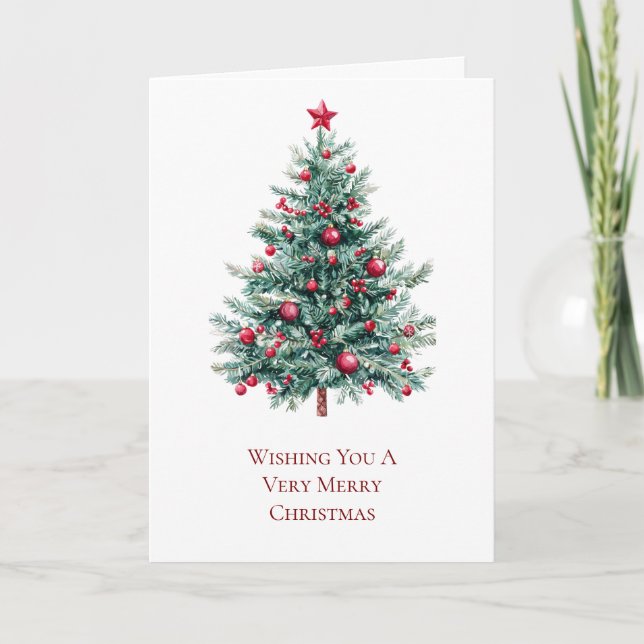 Red Ornaments and Star Christmas Tree Card (Front)