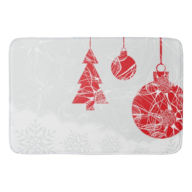 Red Ornaments and White Snowflakes Bath Mat (Front)