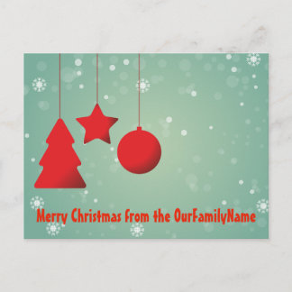 Red Ornaments Christmas Customise Postcard