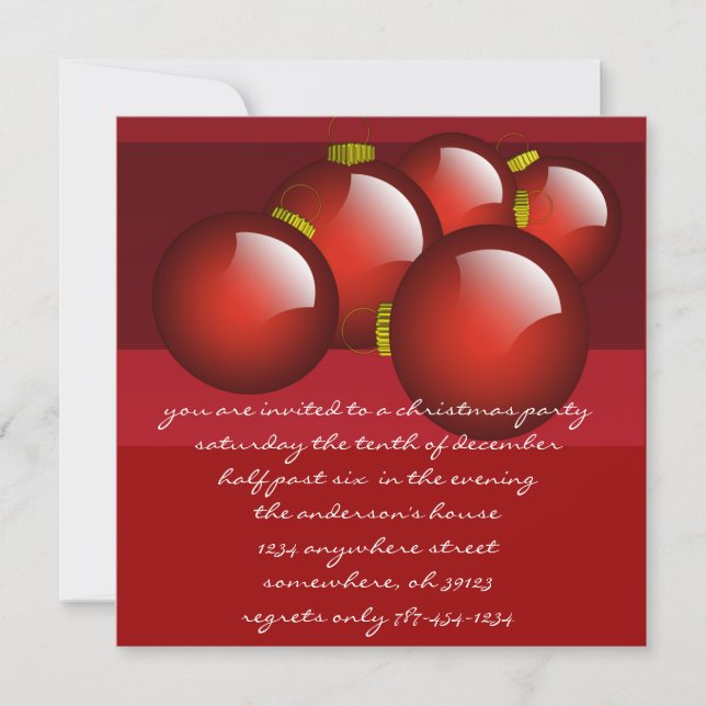 Red Ornaments Christmas DInner Party Invitations (Front)